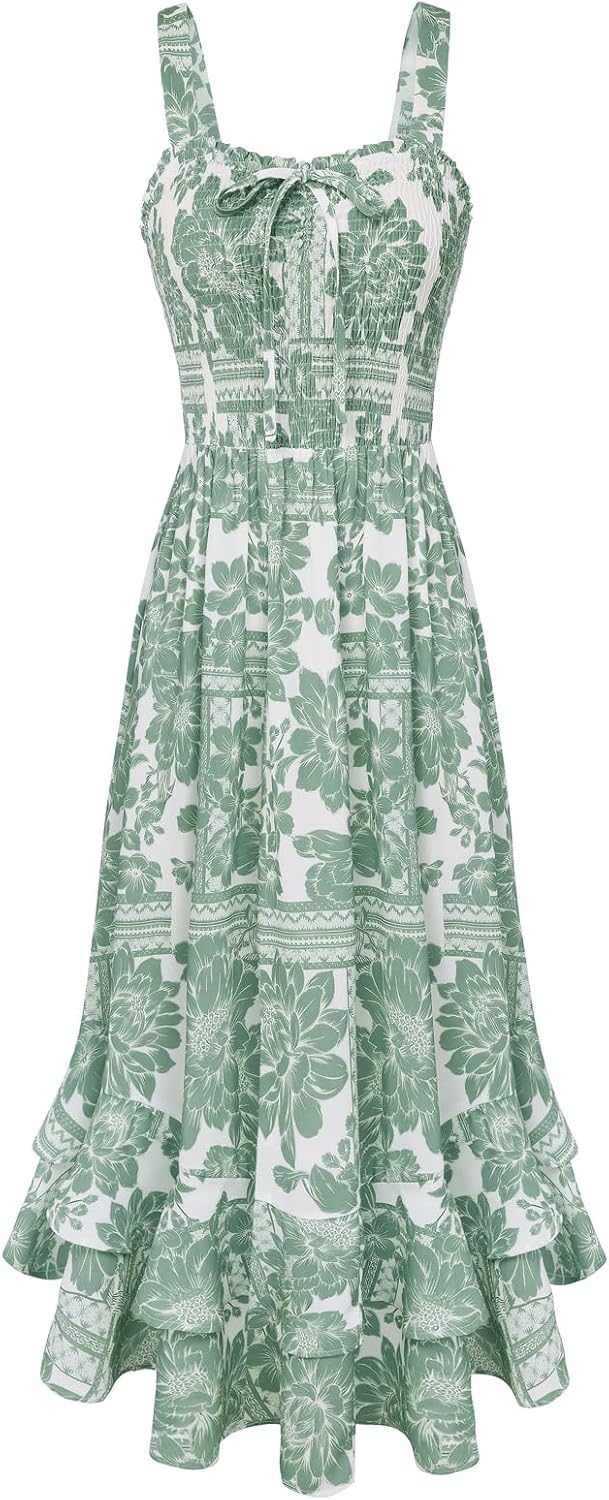 GRACE KARIN Women's 2026 Summer Floral Boho Dresses | Square Neck Strapped Swing A Line Sundress, Long Maxi Beach Dress Outfits, Sleeveless Hawaiian Trendy Fashion Clothes