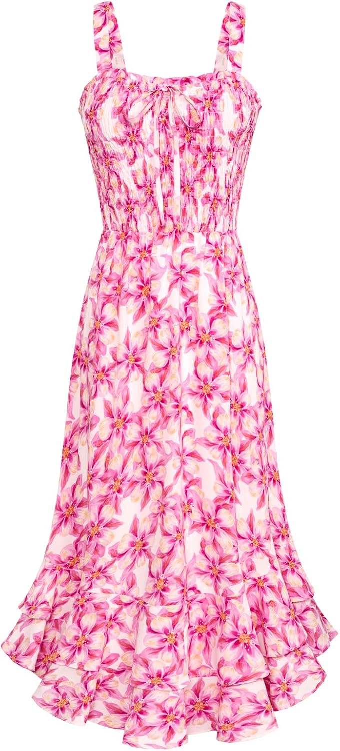 GRACE KARIN Women's 2026 Summer Floral Boho Dresses | Square Neck Strapped Swing A Line Sundress, Long Maxi Beach Dress Outfits, Sleeveless Hawaiian Trendy Fashion Clothes