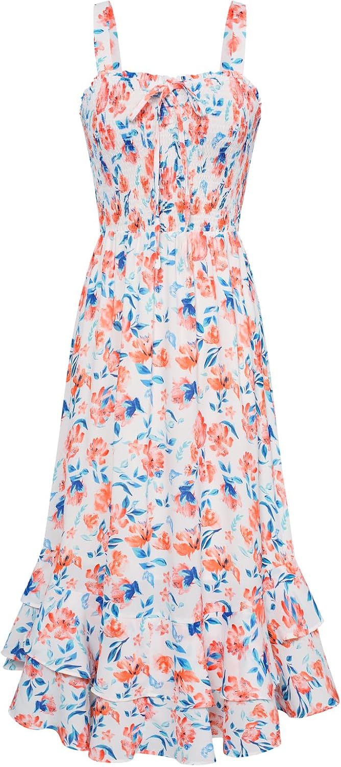 GRACE KARIN Women's 2026 Summer Floral Boho Dresses | Square Neck Strapped Swing A Line Sundress, Long Maxi Beach Dress Outfits, Sleeveless Hawaiian Trendy Fashion Clothes