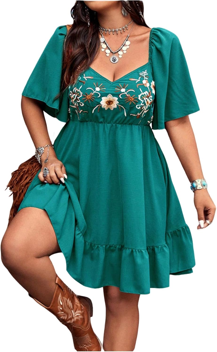 Verdusa Women's Western Boho Floral Dress Cowgirl Country Concert Outfits | Flowy Summer Dresses Vacation Outfits