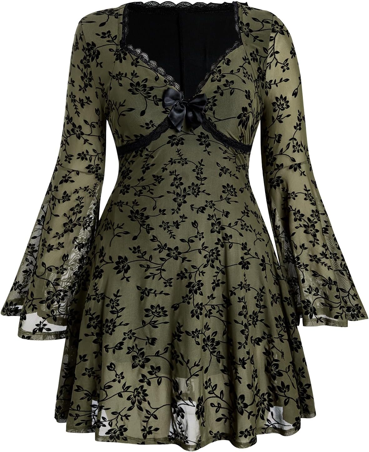 BEAUDRM Women's Plus Size Fall Hippie Boho Dress Lace Mini Dresses | Goth,Whimsical,Western,Leopard,Flowy,Party,Bell Long Sleeve,Country Concert 70s Outfits