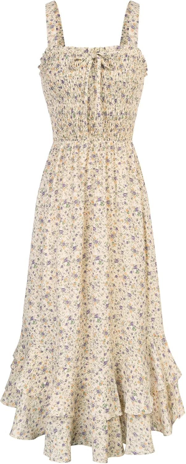GRACE KARIN Women's 2026 Summer Floral Boho Dresses | Square Neck Strapped Swing A Line Sundress, Long Maxi Beach Dress Outfits, Sleeveless Hawaiian Trendy Fashion Clothes