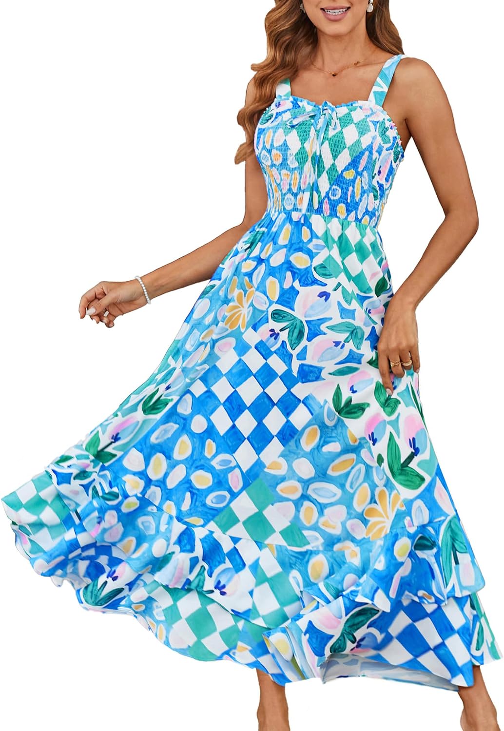 GRACE KARIN Women's 2026 Summer Floral Boho Dresses | Square Neck Strapped Swing A Line Sundress, Long Maxi Beach Dress Outfits, Sleeveless Hawaiian Trendy Fashion Clothes