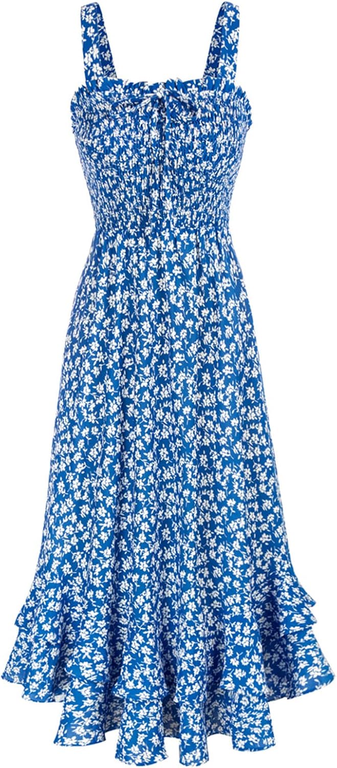 GRACE KARIN Women's 2026 Summer Floral Boho Dresses | Square Neck Strapped Swing A Line Sundress, Long Maxi Beach Dress Outfits, Sleeveless Hawaiian Trendy Fashion Clothes