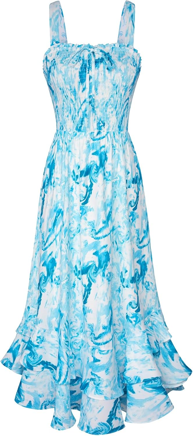 GRACE KARIN Women's 2026 Summer Floral Boho Dresses | Square Neck Strapped Swing A Line Sundress, Long Maxi Beach Dress Outfits, Sleeveless Hawaiian Trendy Fashion Clothes