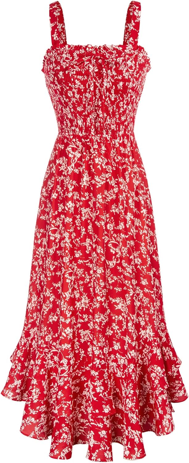 GRACE KARIN Women's 2026 Summer Floral Boho Dresses | Square Neck Strapped Swing A Line Sundress, Long Maxi Beach Dress Outfits, Sleeveless Hawaiian Trendy Fashion Clothes