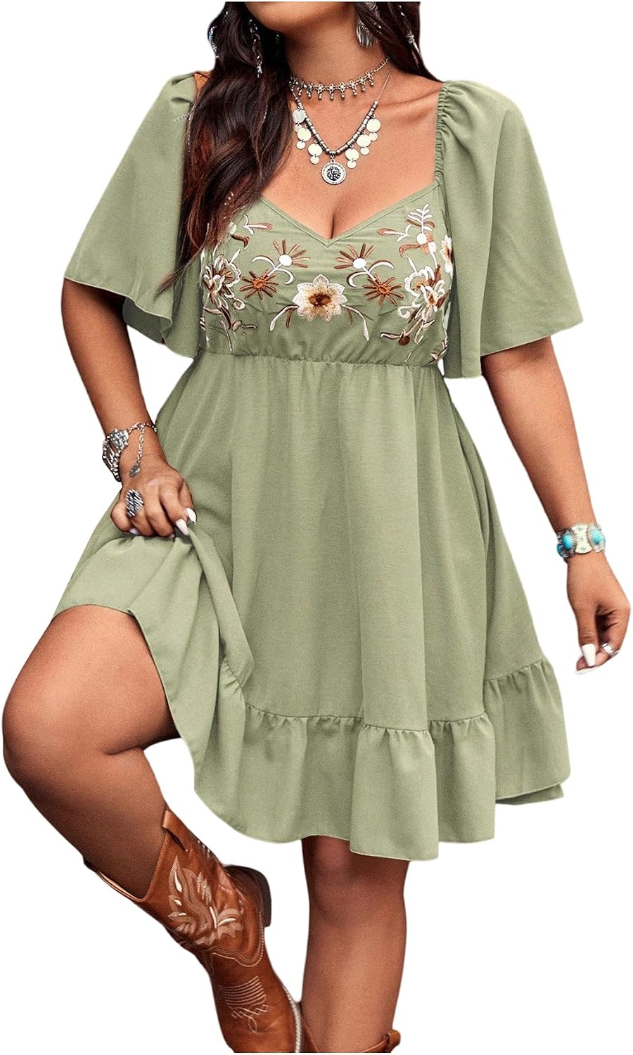 Verdusa Women's Western Boho Floral Dress Cowgirl Country Concert Outfits | Flowy Summer Dresses Vacation Outfits