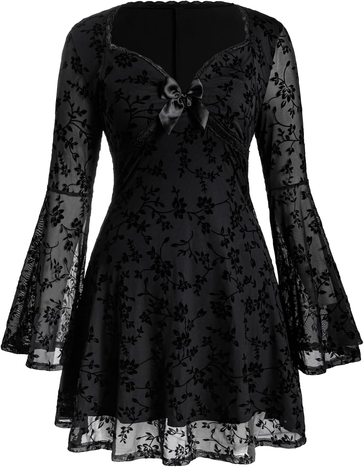 BEAUDRM Women's Plus Size Fall Hippie Boho Dress Lace Mini Dresses | Goth,Whimsical,Western,Leopard,Flowy,Party,Bell Long Sleeve,Country Concert 70s Outfits