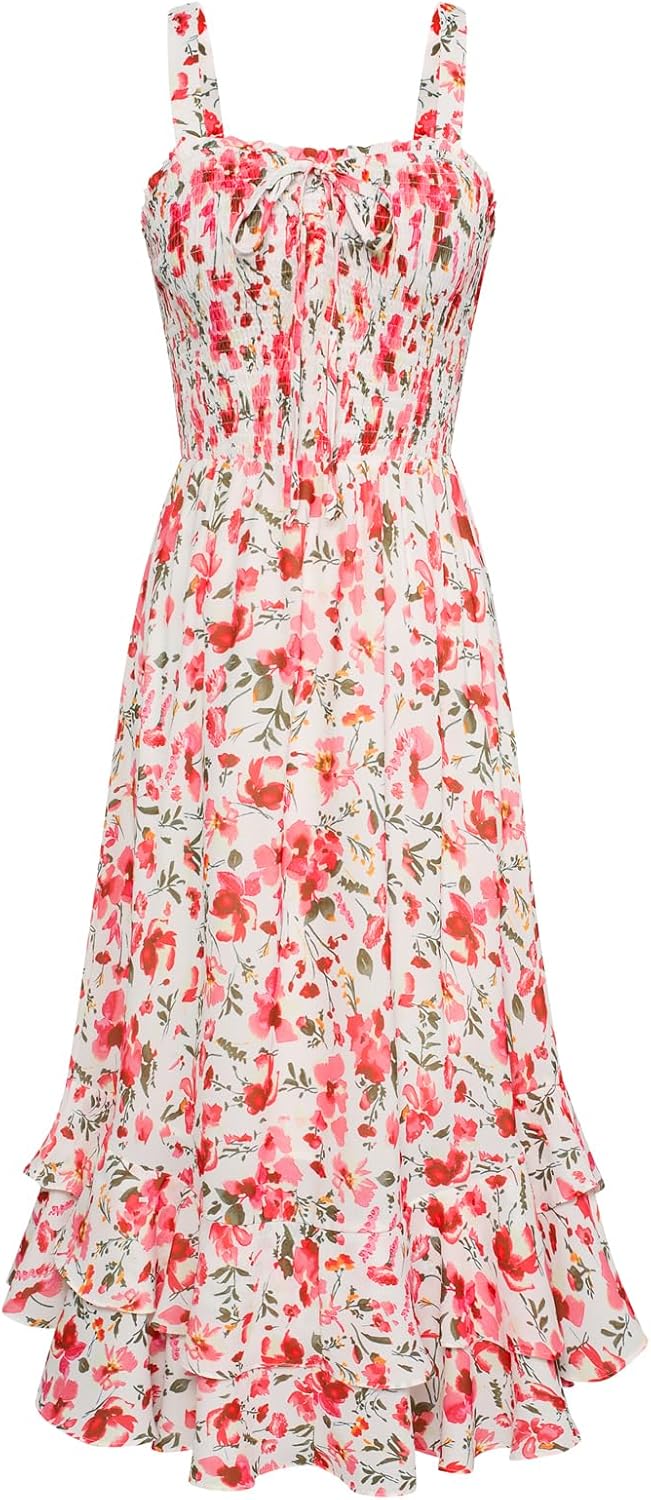 GRACE KARIN Women's 2026 Summer Floral Boho Dresses | Square Neck Strapped Swing A Line Sundress, Long Maxi Beach Dress Outfits, Sleeveless Hawaiian Trendy Fashion Clothes