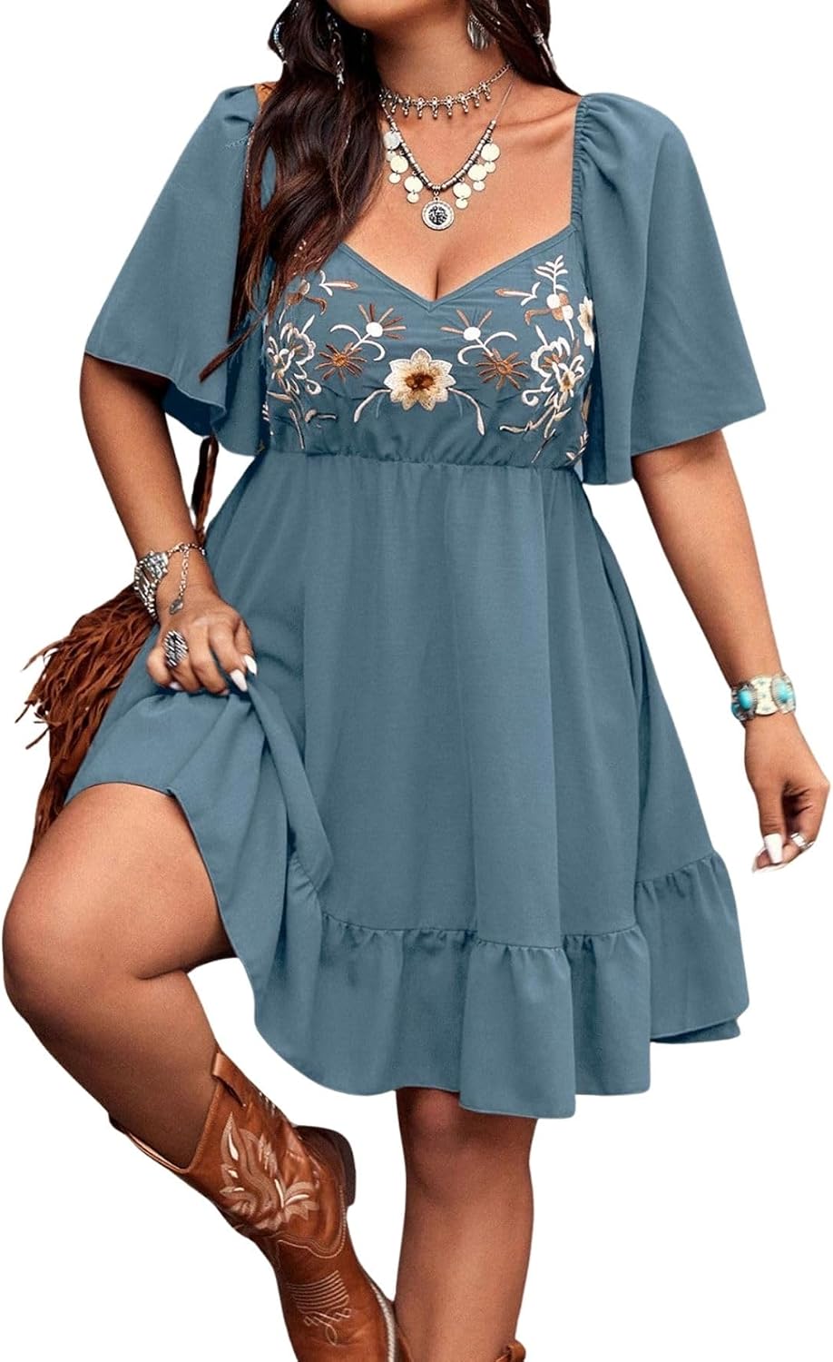 Verdusa Women's Western Boho Floral Dress Cowgirl Country Concert Outfits | Flowy Summer Dresses Vacation Outfits