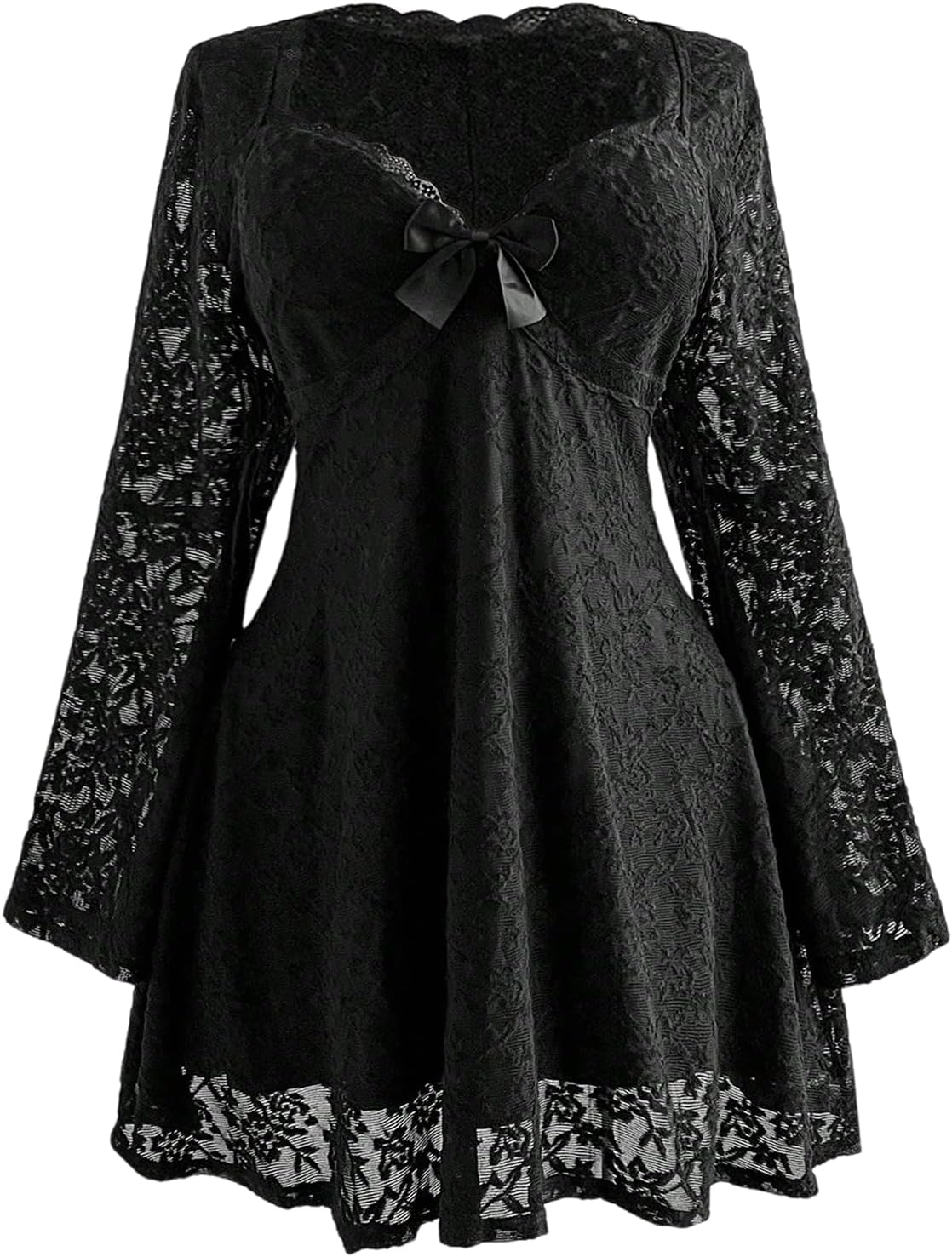 BEAUDRM Women's Plus Size Fall Hippie Boho Dress Lace Mini Dresses | Goth,Whimsical,Western,Leopard,Flowy,Party,Bell Long Sleeve,Country Concert 70s Outfits