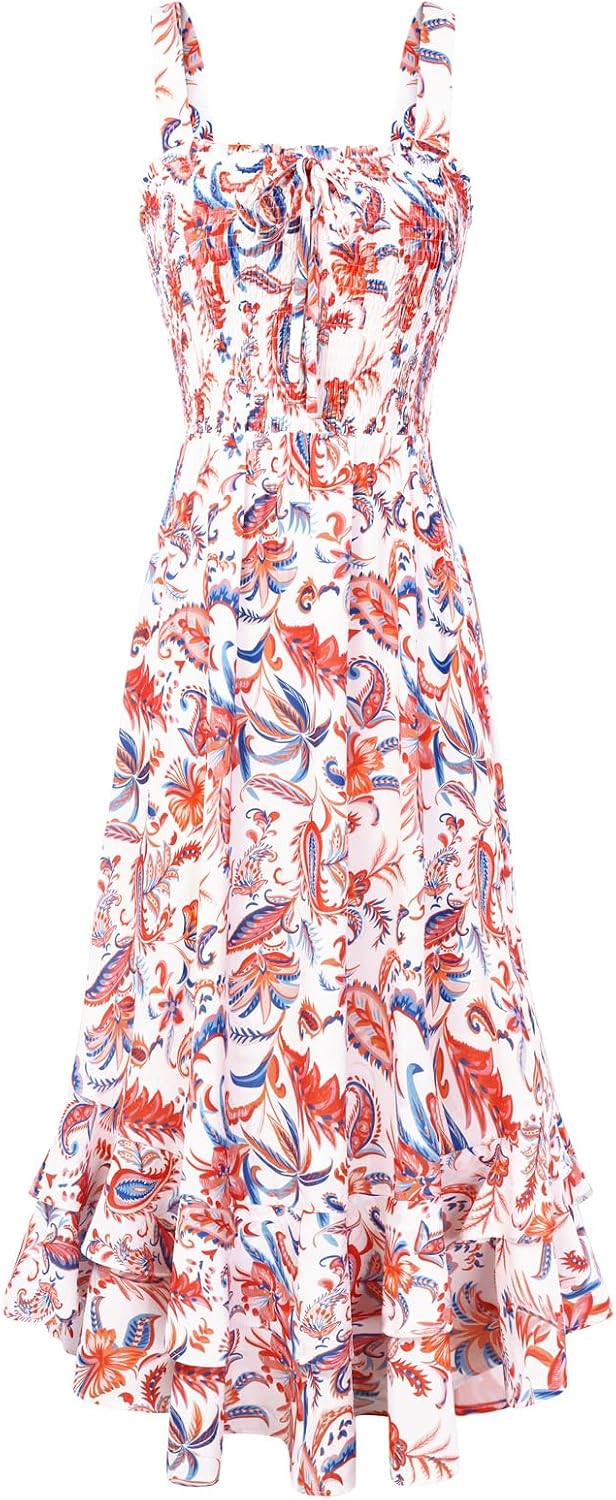 GRACE KARIN Women's 2026 Summer Floral Boho Dresses | Square Neck Strapped Swing A Line Sundress, Long Maxi Beach Dress Outfits, Sleeveless Hawaiian Trendy Fashion Clothes