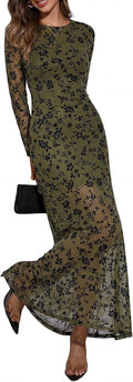 Verdusa Women's Fall Wedding Guest Dresses Long Sleeve Formal Dress | Floral Mesh Bodycon Maxi Dresses, Cocktail Elegant Formal Dress