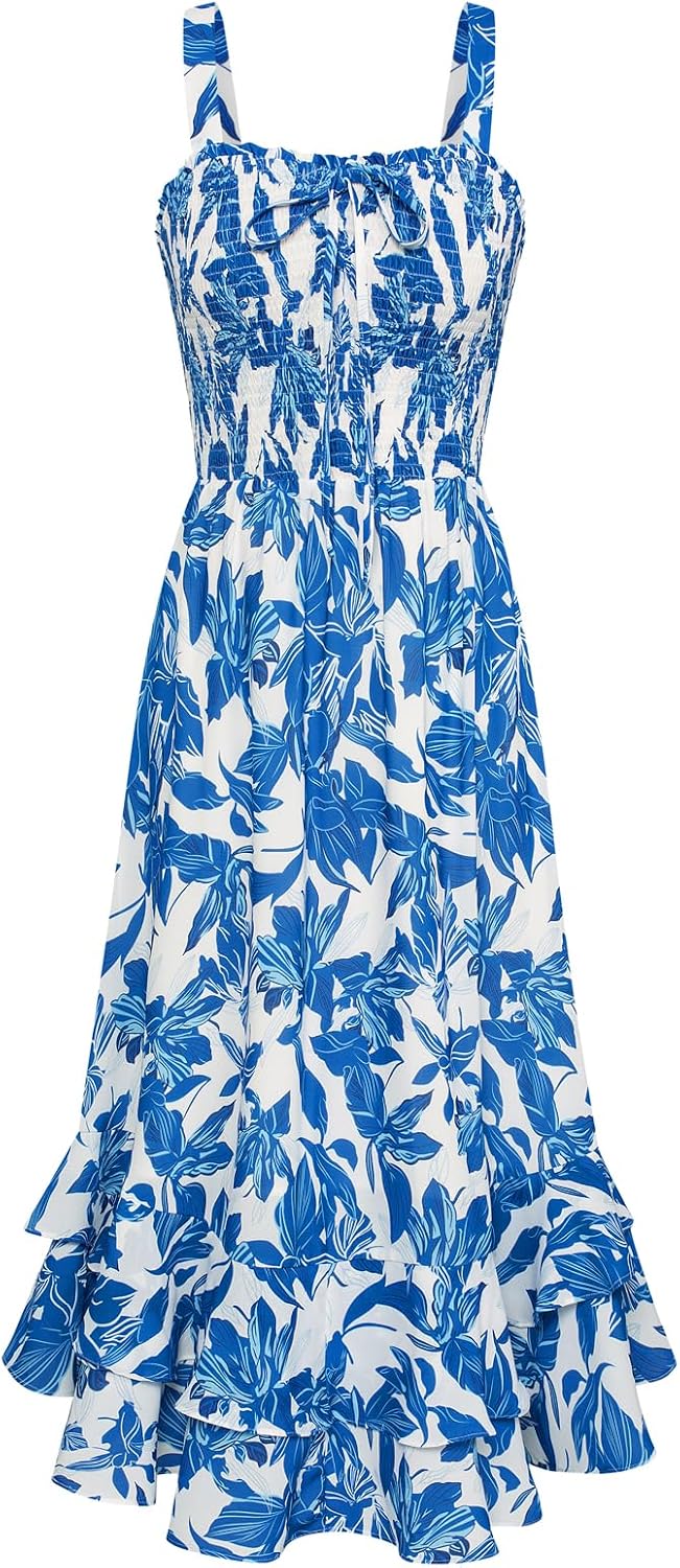 GRACE KARIN Women's 2026 Summer Floral Boho Dresses | Square Neck Strapped Swing A Line Sundress, Long Maxi Beach Dress Outfits, Sleeveless Hawaiian Trendy Fashion Clothes