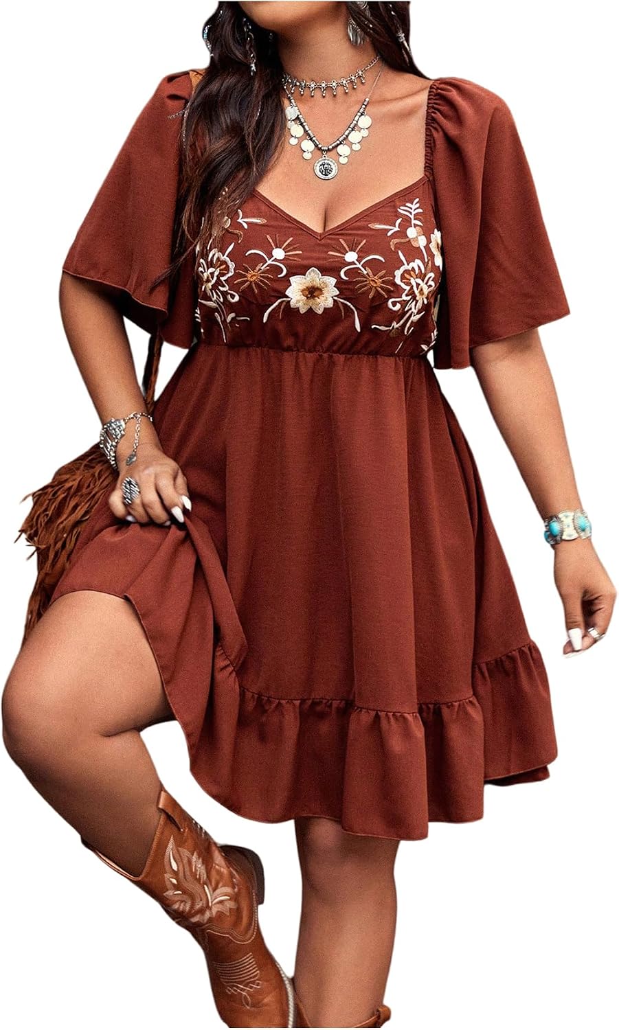 Verdusa Women's Western Boho Floral Dress Cowgirl Country Concert Outfits | Flowy Summer Dresses Vacation Outfits