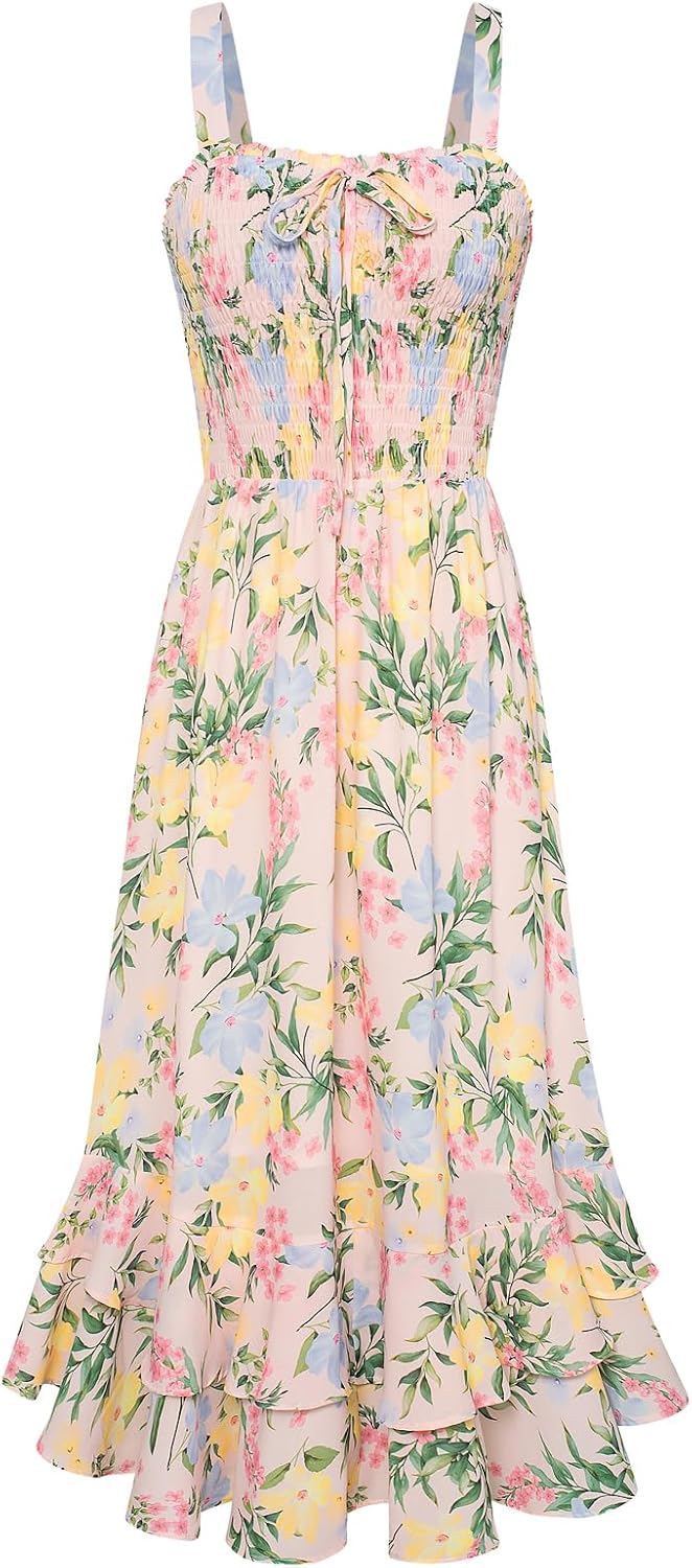 GRACE KARIN Women's 2026 Summer Floral Boho Dresses | Square Neck Strapped Swing A Line Sundress, Long Maxi Beach Dress Outfits, Sleeveless Hawaiian Trendy Fashion Clothes