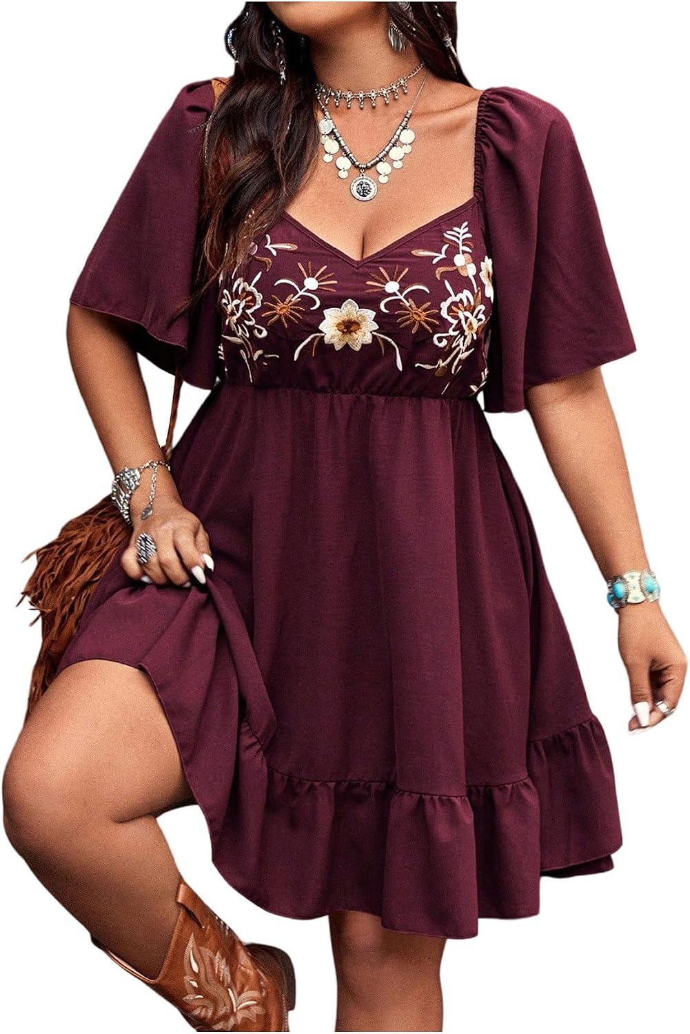 Verdusa Women's Western Boho Floral Dress Cowgirl Country Concert Outfits | Flowy Summer Dresses Vacation Outfits