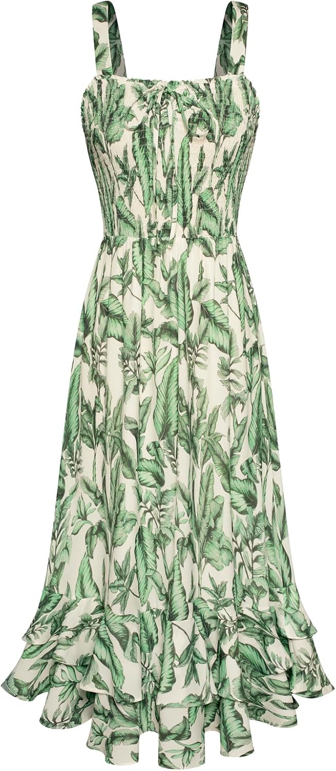 GRACE KARIN Women's 2026 Summer Floral Boho Dresses | Square Neck Strapped Swing A Line Sundress, Long Maxi Beach Dress Outfits, Sleeveless Hawaiian Trendy Fashion Clothes
