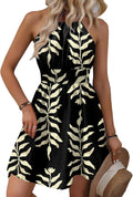 BLENCOT Womens Summer Beach Halter Neck Dresses Casual Smocked A Line Floral Mini Dress with Pockets