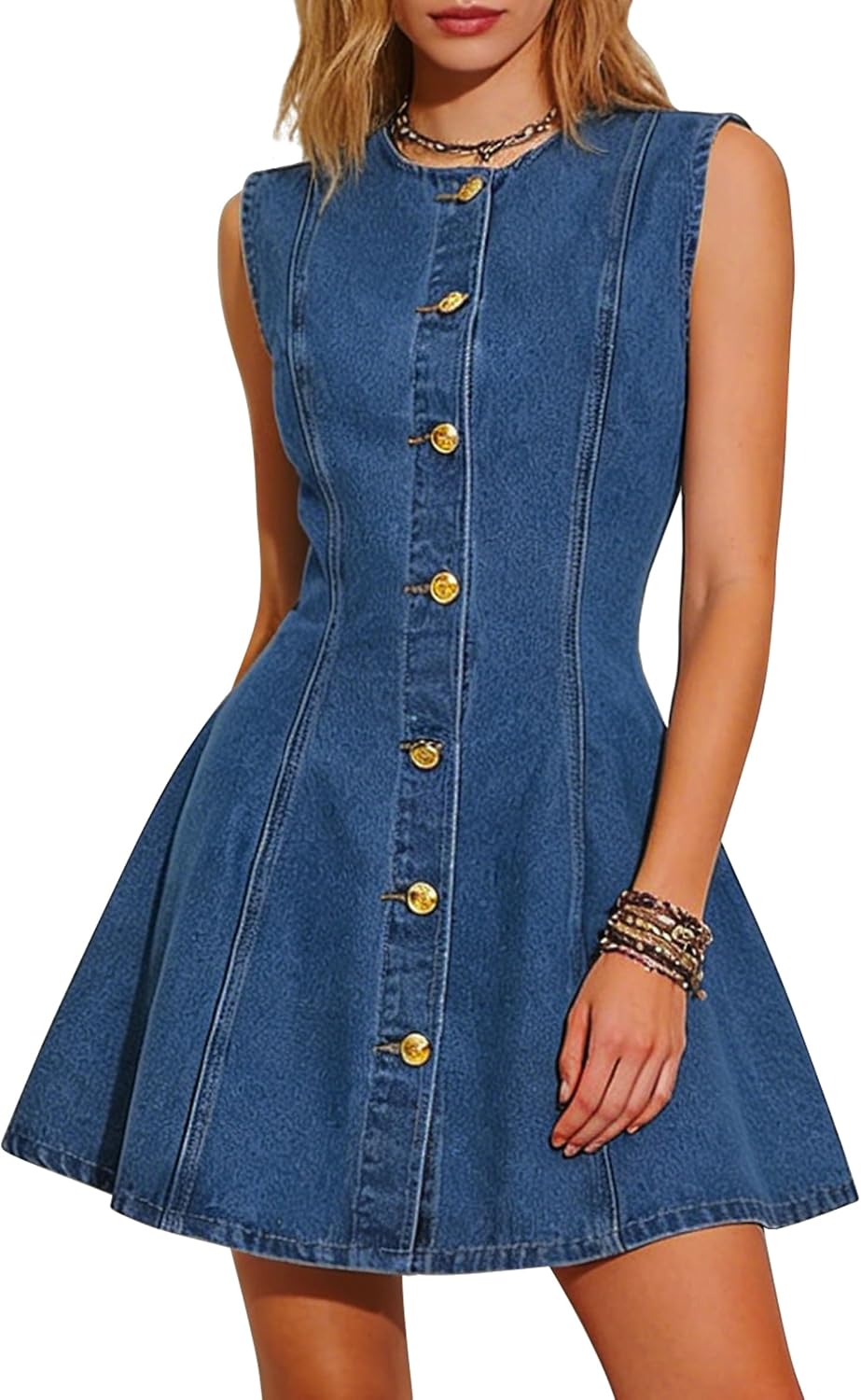 Nitzana Women Denim Dress Sleeveless Mini Jean Dresses Western Outfits 2026 | Button Down Shirt Denim Dress Mini Tank Dresses Casual Babydoll Jean Dresses with Pocket Cowgirl Western Outfits