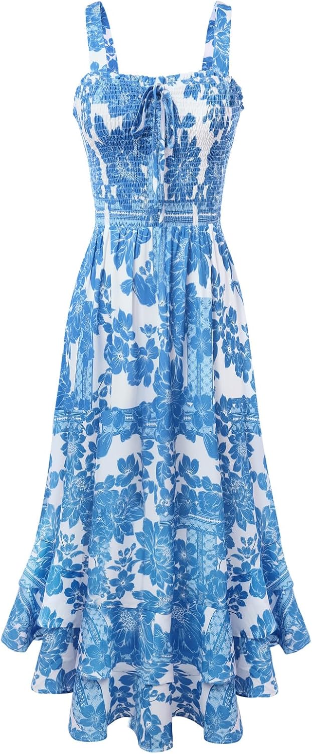 GRACE KARIN Women's 2026 Summer Floral Boho Dresses | Square Neck Strapped Swing A Line Sundress, Long Maxi Beach Dress Outfits, Sleeveless Hawaiian Trendy Fashion Clothes