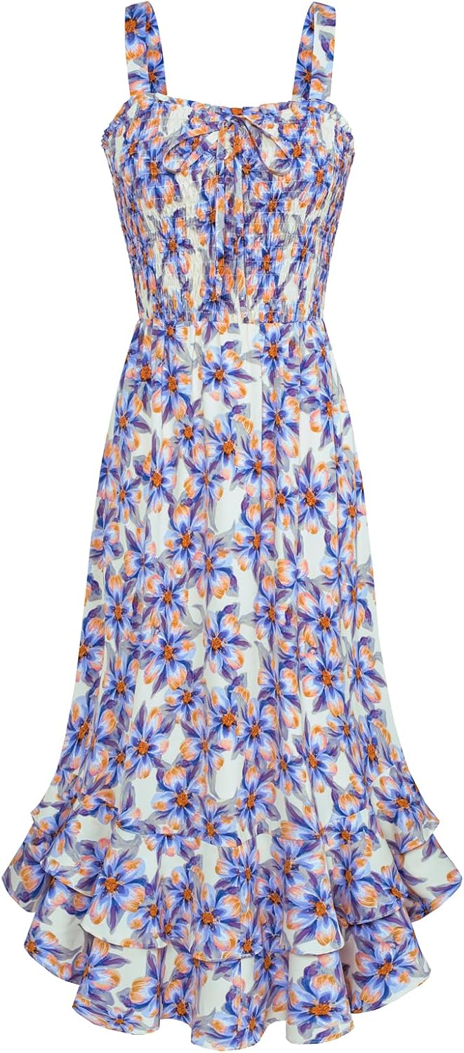 GRACE KARIN Women's 2026 Summer Floral Boho Dresses | Square Neck Strapped Swing A Line Sundress, Long Maxi Beach Dress Outfits, Sleeveless Hawaiian Trendy Fashion Clothes