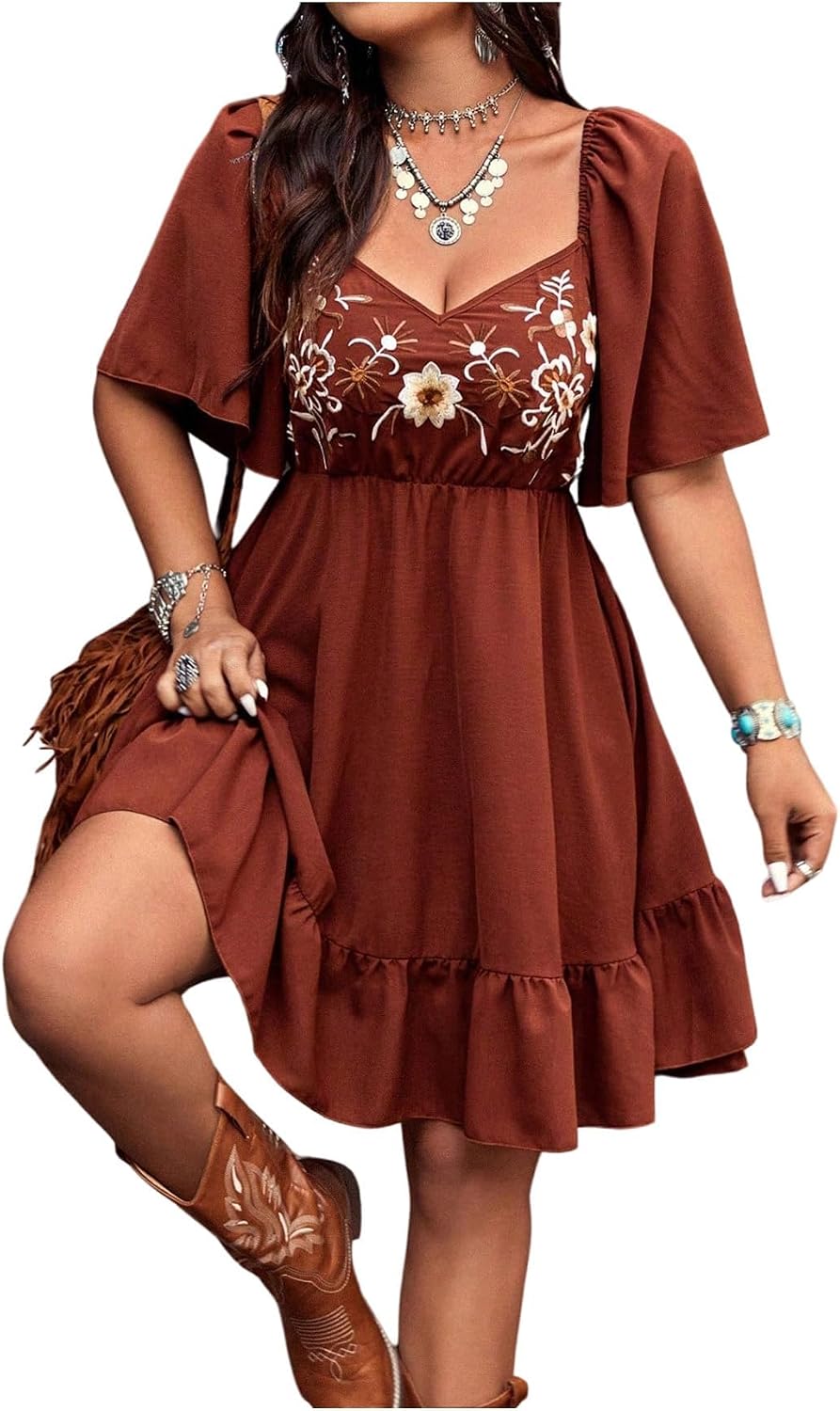 Verdusa Women's Western Boho Floral Dress Cowgirl Country Concert Outfits | Flowy Summer Dresses Vacation Outfits