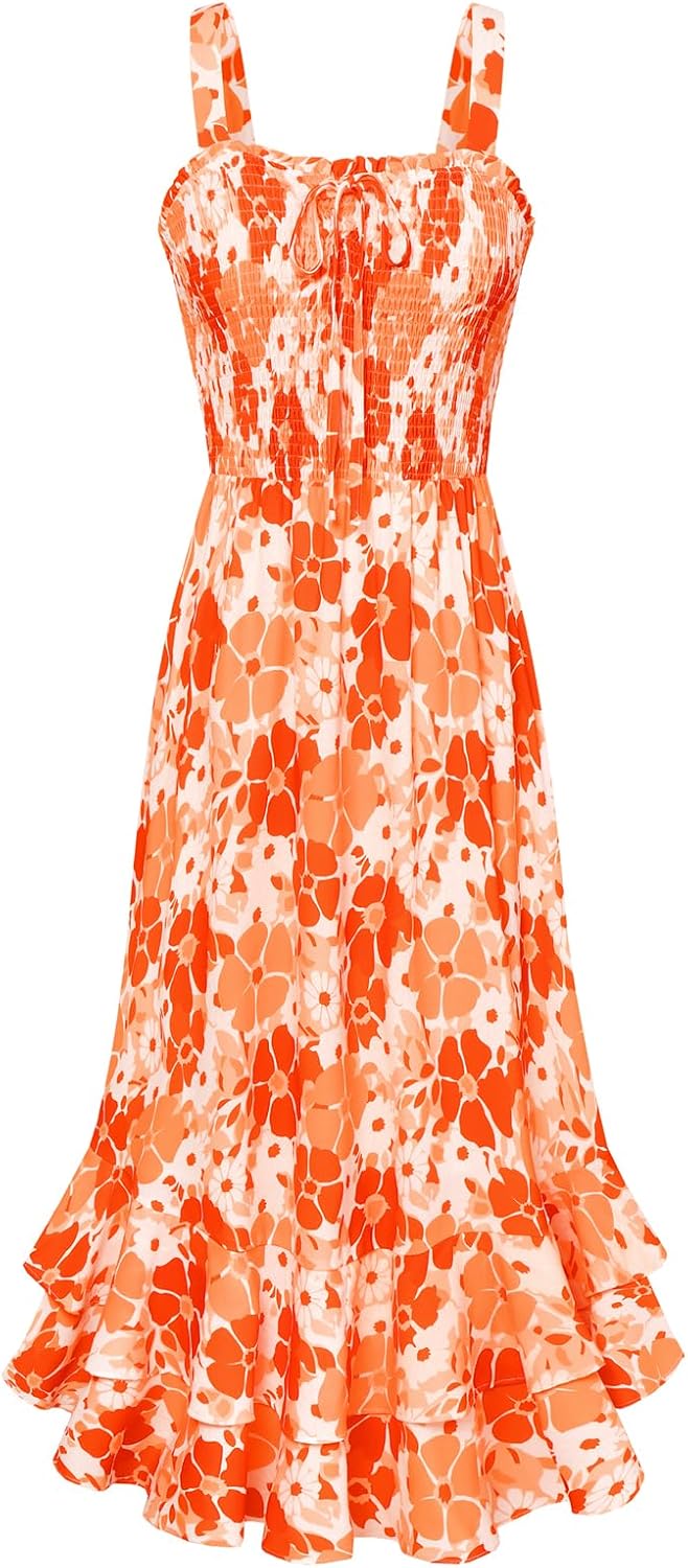 GRACE KARIN Women's 2026 Summer Floral Boho Dresses | Square Neck Strapped Swing A Line Sundress, Long Maxi Beach Dress Outfits, Sleeveless Hawaiian Trendy Fashion Clothes
