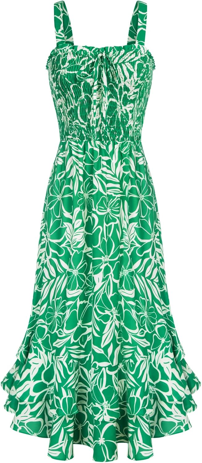 GRACE KARIN Women's 2026 Summer Floral Boho Dresses | Square Neck Strapped Swing A Line Sundress, Long Maxi Beach Dress Outfits, Sleeveless Hawaiian Trendy Fashion Clothes