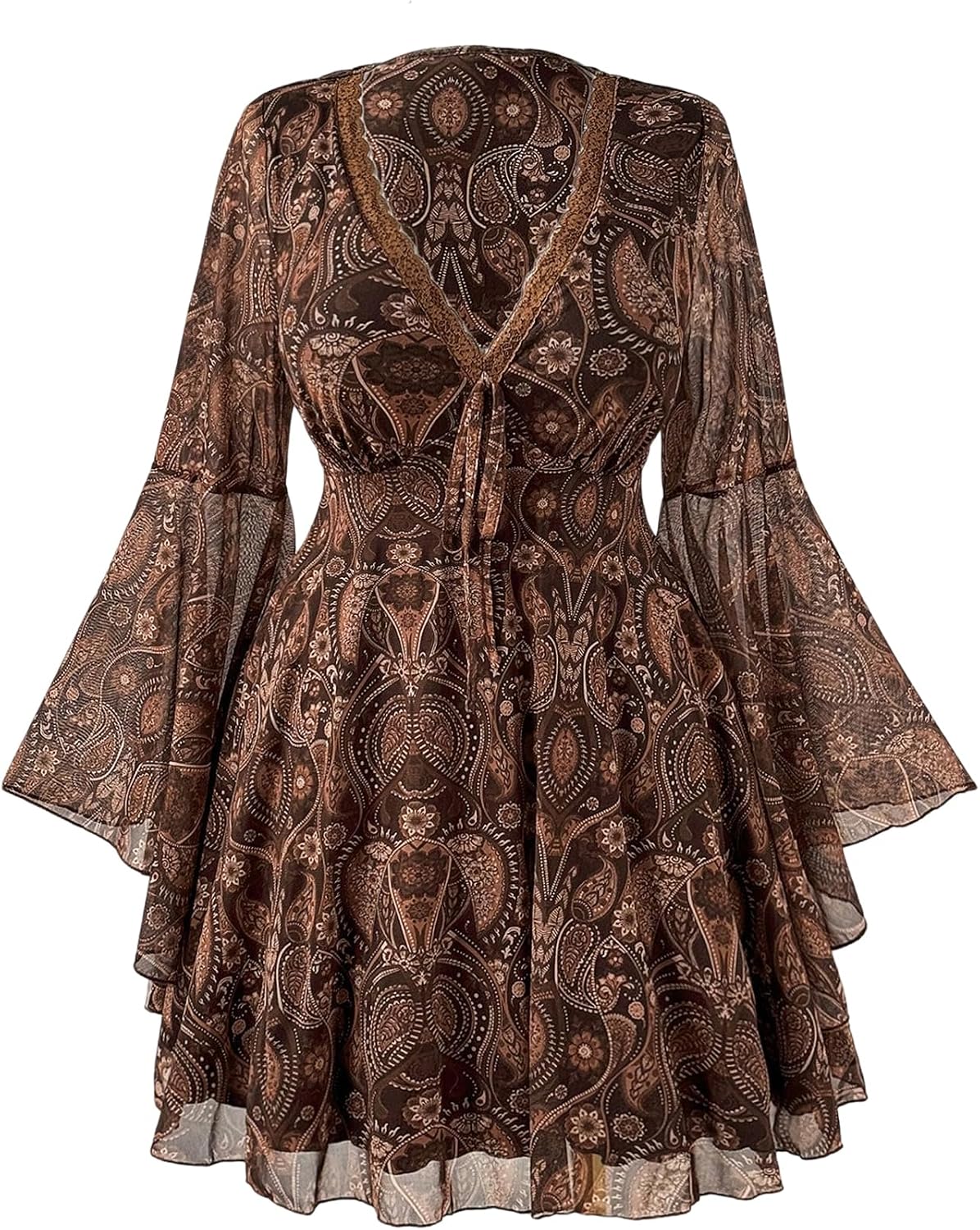 BEAUDRM Women's Plus Size Fall Hippie Boho Dress Lace Mini Dresses | Goth,Whimsical,Western,Leopard,Flowy,Party,Bell Long Sleeve,Country Concert 70s Outfits