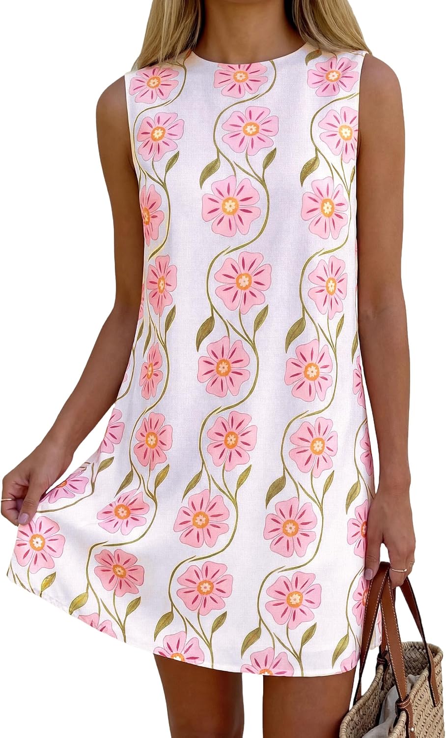 PRETTYGARDEN Women's Summer Floral Sundresses Sleeveless Mini Dress | Cute Short Dresses, Crew Neck, Paisley Print, Casual Formal Wear, Relaxed Fit, Elegant Party Outfits, Beach Vacation Clothes
