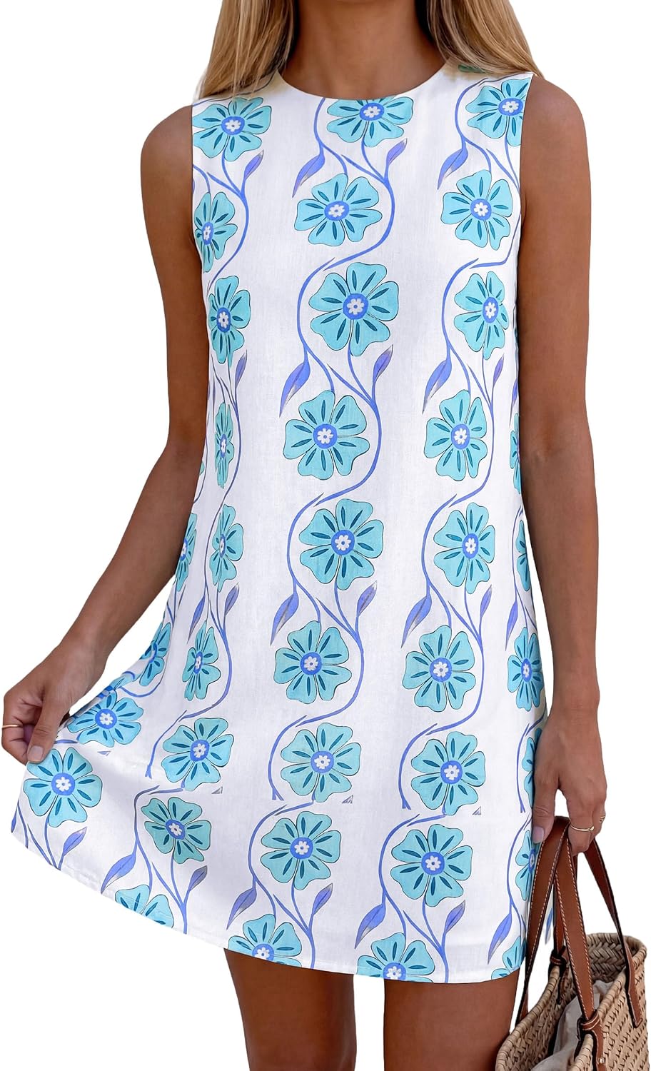 PRETTYGARDEN Women's Summer Floral Sundresses Sleeveless Mini Dress | Cute Short Dresses, Crew Neck, Paisley Print, Casual Formal Wear, Relaxed Fit, Elegant Party Outfits, Beach Vacation Clothes