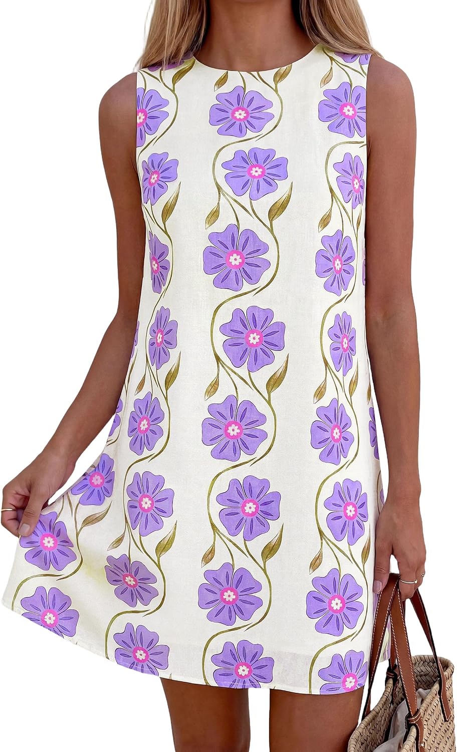 PRETTYGARDEN Women's Summer Floral Sundresses Sleeveless Mini Dress | Cute Short Dresses, Crew Neck, Paisley Print, Casual Formal Wear, Relaxed Fit, Elegant Party Outfits, Beach Vacation Clothes