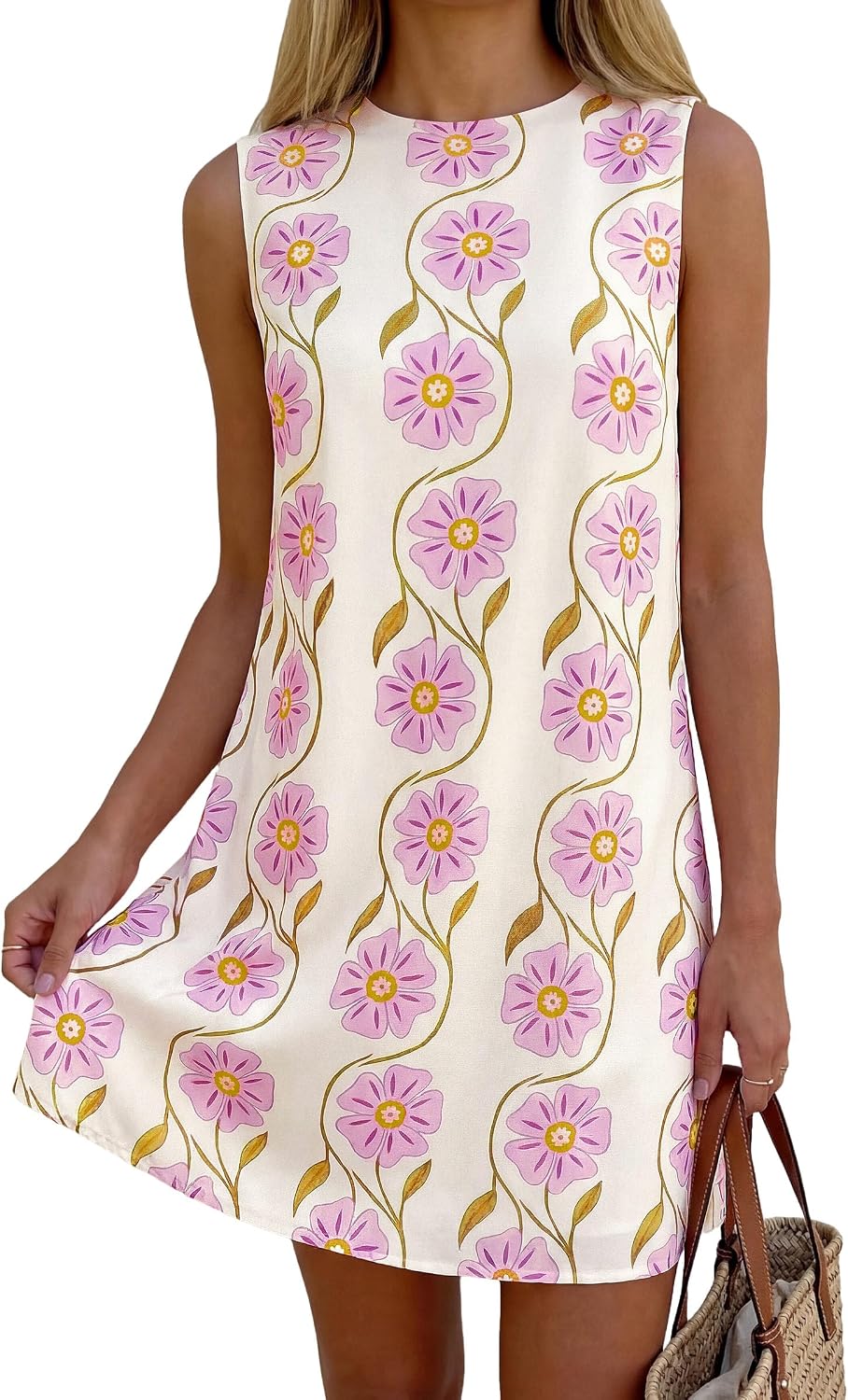 PRETTYGARDEN Women's Summer Floral Sundresses Sleeveless Mini Dress | Cute Short Dresses, Crew Neck, Paisley Print, Casual Formal Wear, Relaxed Fit, Elegant Party Outfits, Beach Vacation Clothes
