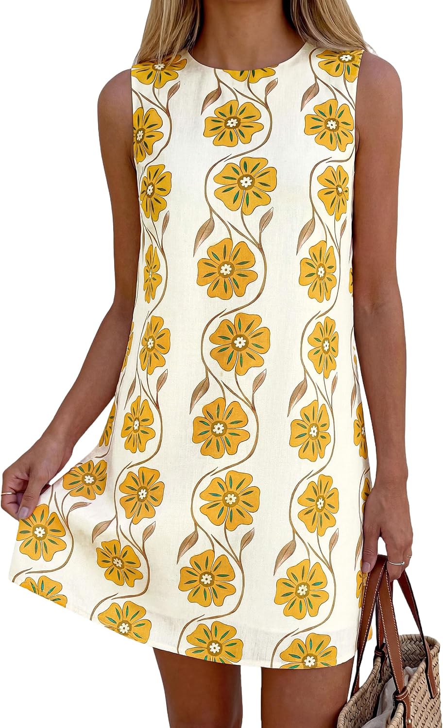 PRETTYGARDEN Women's Summer Floral Sundresses Sleeveless Mini Dress | Cute Short Dresses, Crew Neck, Paisley Print, Casual Formal Wear, Relaxed Fit, Elegant Party Outfits, Beach Vacation Clothes
