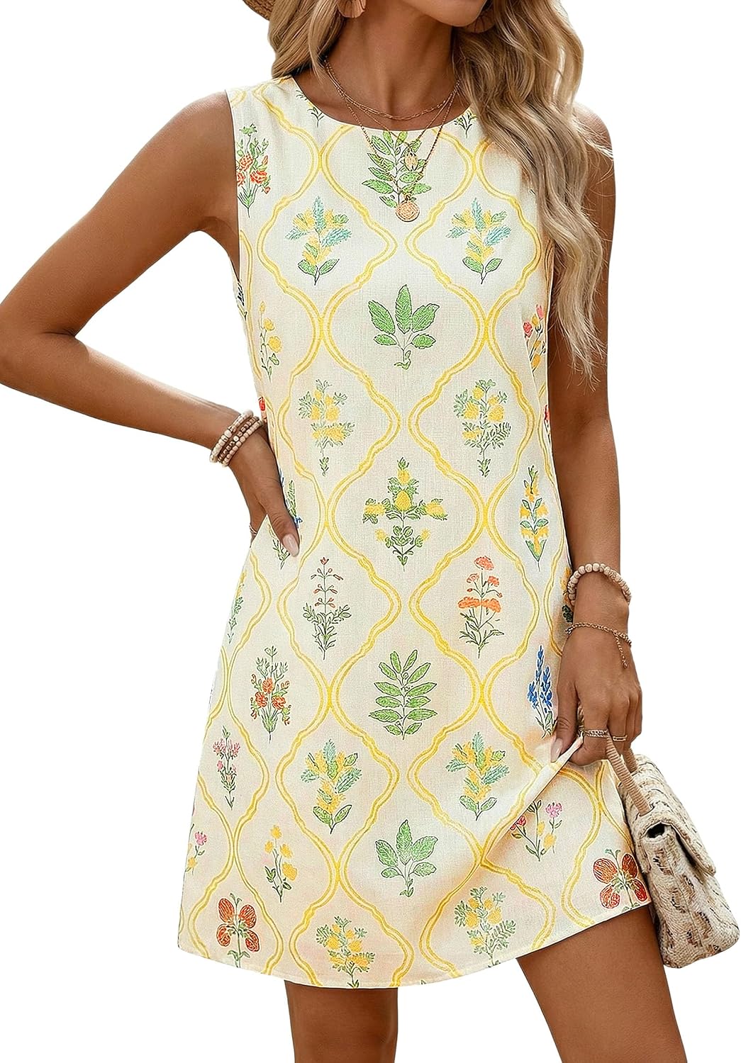 PRETTYGARDEN Women's Summer Floral Sundresses Sleeveless Mini Dress | Cute Short Dresses, Crew Neck, Paisley Print, Casual Formal Wear, Relaxed Fit, Elegant Party Outfits, Beach Vacation Clothes