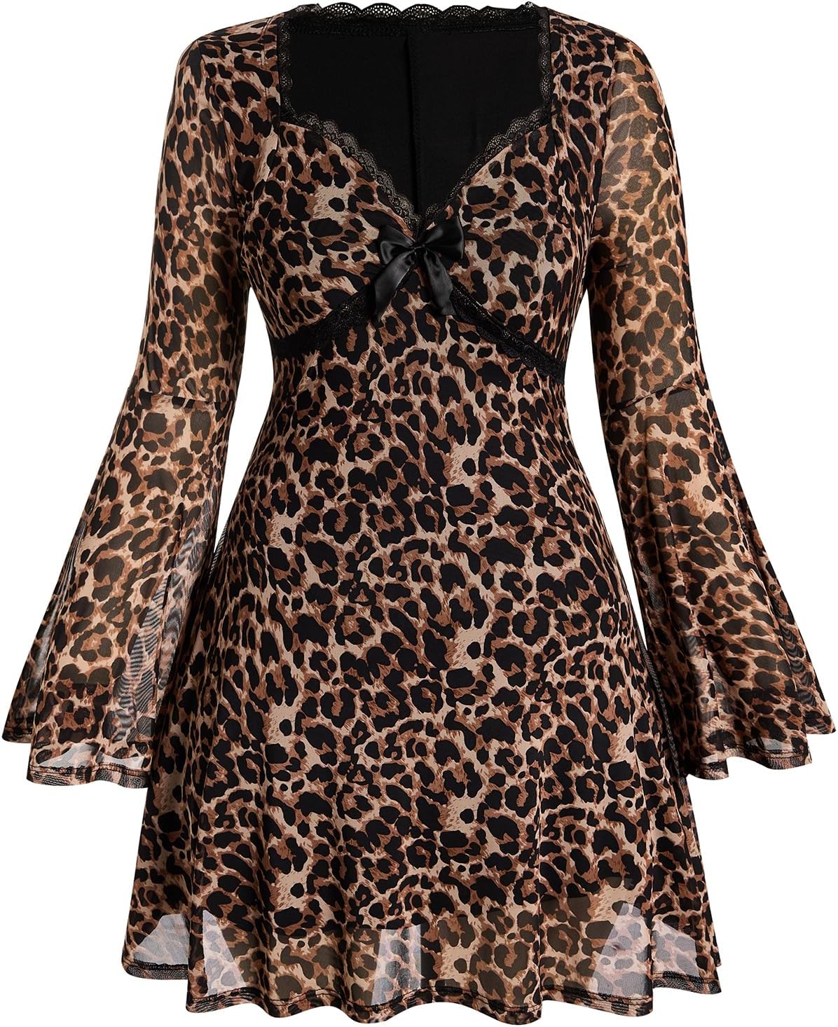BEAUDRM Women's Plus Size Fall Hippie Boho Dress Lace Mini Dresses | Goth,Whimsical,Western,Leopard,Flowy,Party,Bell Long Sleeve,Country Concert 70s Outfits