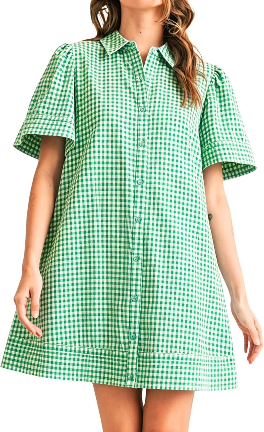 Meyhad Womens Short Sleeve Button Down Mini Shirt Dress Lapel Collar Short Dresses with Pocket