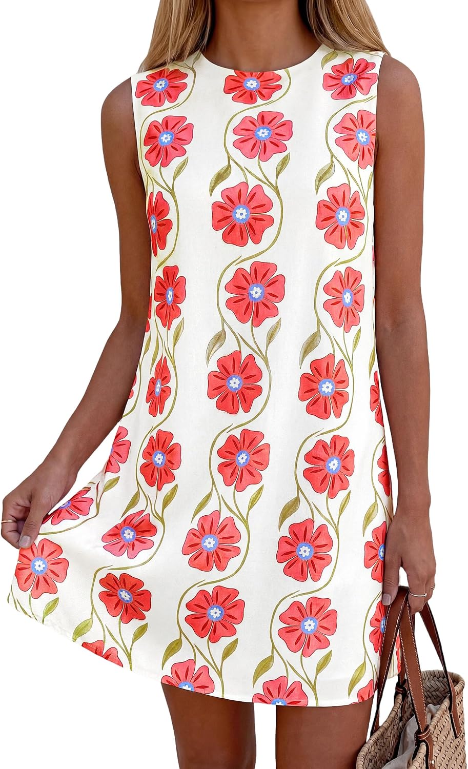 PRETTYGARDEN Women's Summer Floral Sundresses Sleeveless Mini Dress | Cute Short Dresses, Crew Neck, Paisley Print, Casual Formal Wear, Relaxed Fit, Elegant Party Outfits, Beach Vacation Clothes