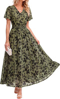 Simplee Womens Formal Fall Floral Mesh Wedding Guest Maxi Dresses | Elegant Flocked Velvet, Stretch Fabric, Short Sleeve, Summer Boho Flowy, Empire Waist, Cocktail Holiday Party Semi Formal