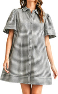 Meyhad Womens Short Sleeve Button Down Mini Shirt Dress Lapel Collar Short Dresses with Pocket